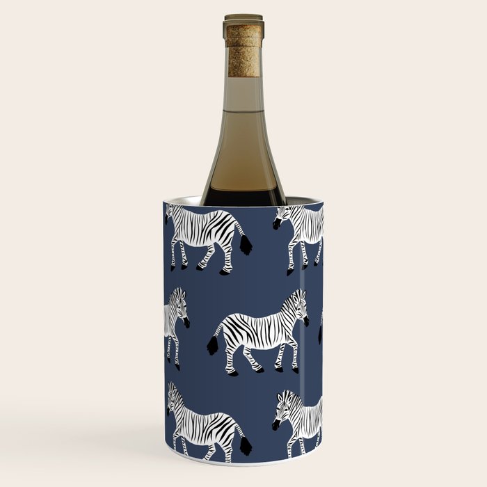 Zebra Parade - Black and White on Denim Navy Blue Wine Chiller Gallery Image 3