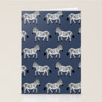 Zebra Parade - Black and White on Denim Navy Blue Stationery Card Gallery Image 2