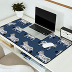Zebra Parade - Black and White on Denim Navy Blue Desk Mat Gallery Image 2