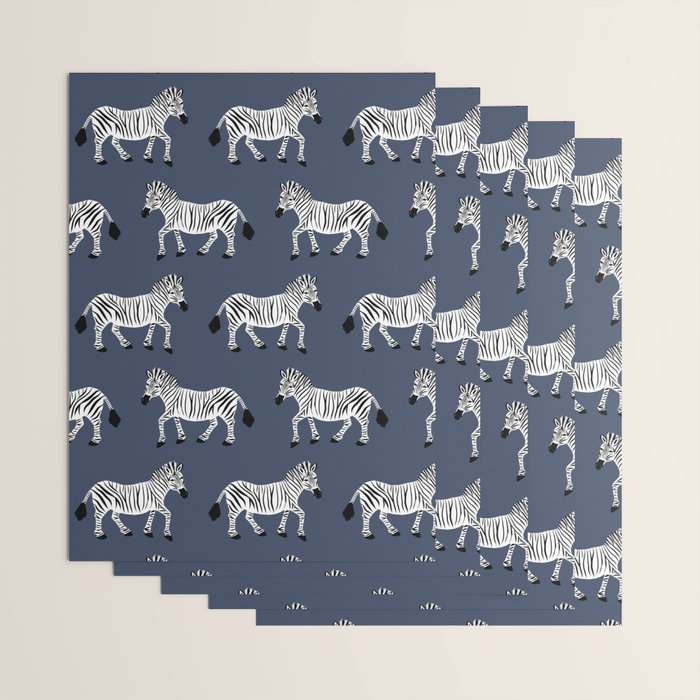 Zebra Parade - Black and White on Denim Navy Blue Wrapping Paper Gallery Image 3