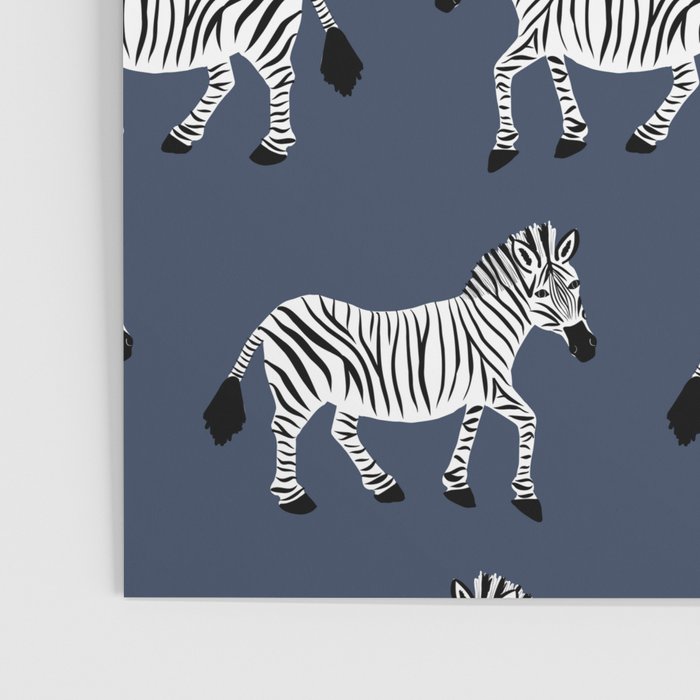 Zebra Parade - Black and White on Denim Navy Blue Poster Gallery Image 3