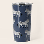 Zebra Parade - Black and White on Denim Navy Blue Travel Mug Gallery Image 1