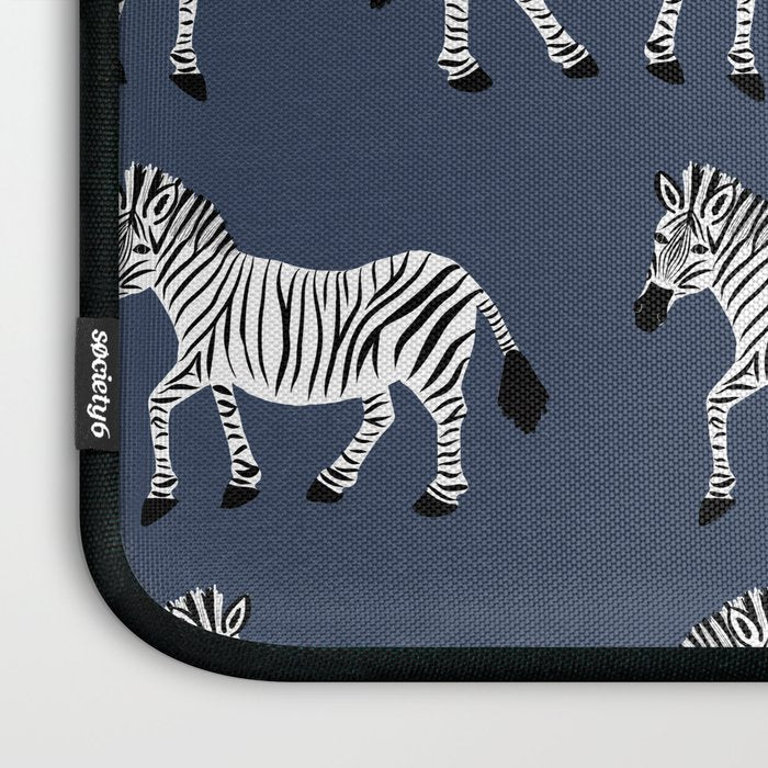 Zebra Parade - Black and White on Denim Navy Blue Laptop Sleeve Gallery Image 3