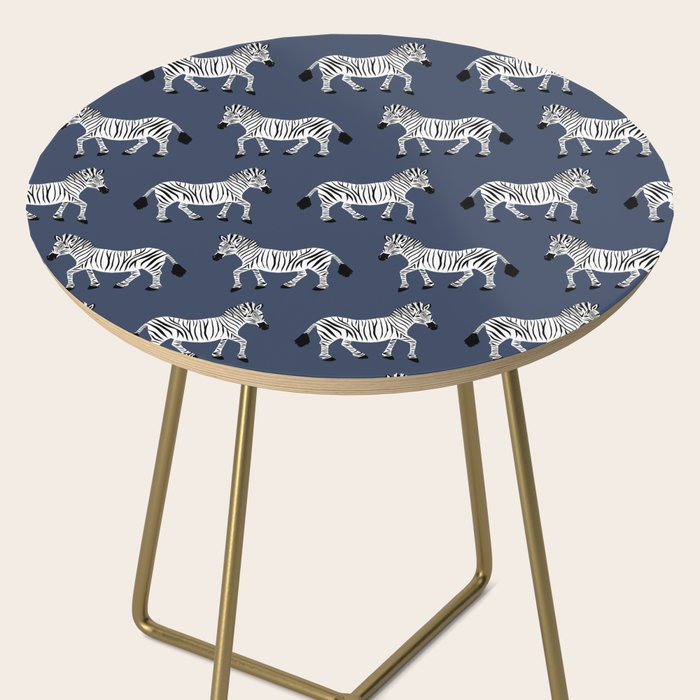 Zebra Parade - Black and White on Denim Navy Blue Side Table Gallery Image 2