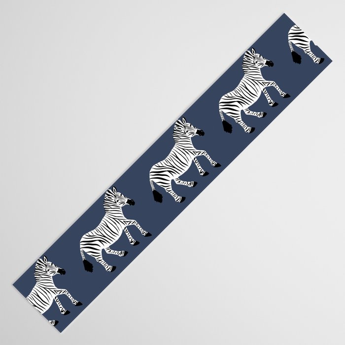 Zebra Parade - Black and White on Denim Navy Blue Table Runner Gallery Image 3