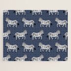 Zebra Parade - Black and White on Denim Navy Blue Jigsaw Puzzle Gallery Image 1