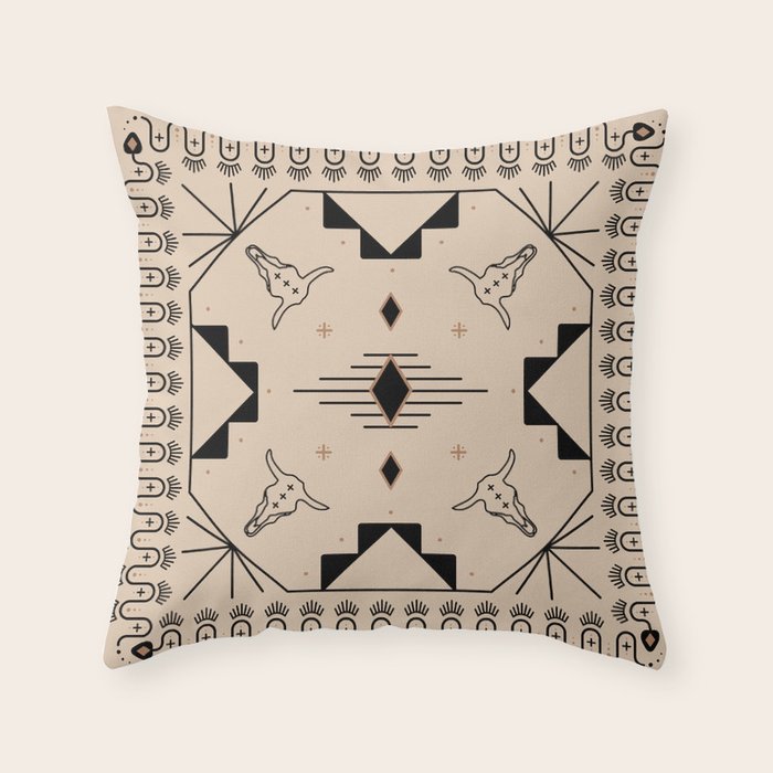 Lost Desert Tile - Black & Camel Throw Pillow Gallery Image 6