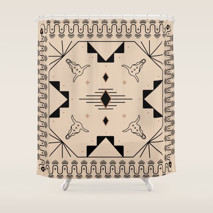Lost Desert Tile - Black & Camel Shower Curtain Gallery Image 1