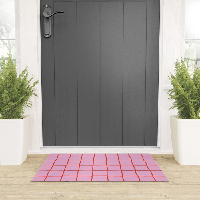 Retro Pink + Red Tiles Checker Plaid Welcome Mat Gallery Image 3