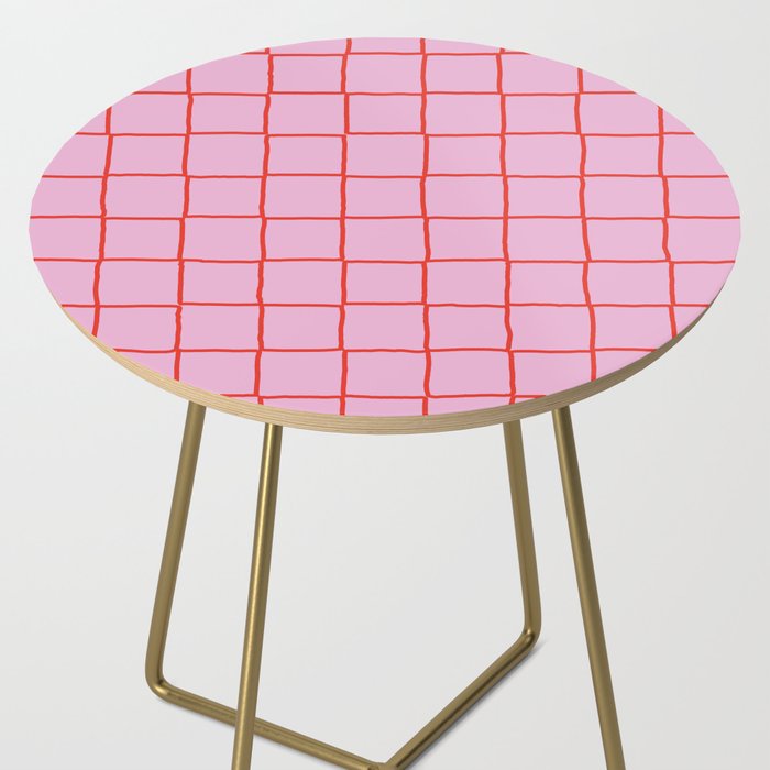 Retro Pink + Red Tiles Checker Plaid Side Table Gallery Image 2