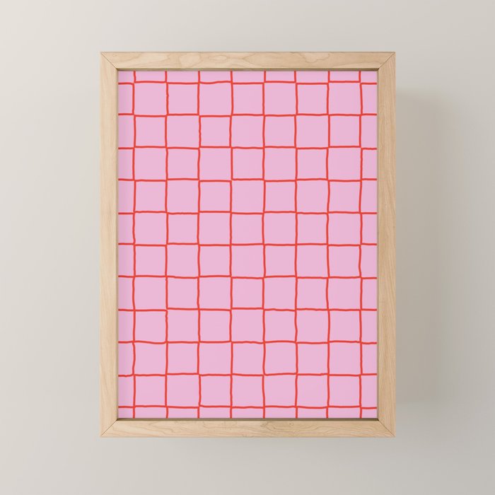 Retro Pink + Red Tiles Checker Plaid Mini Art Print Gallery Image 1