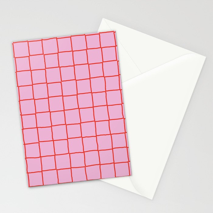 Retro Pink + Red Tiles Checker Plaid Stationery Card Gallery Image 2