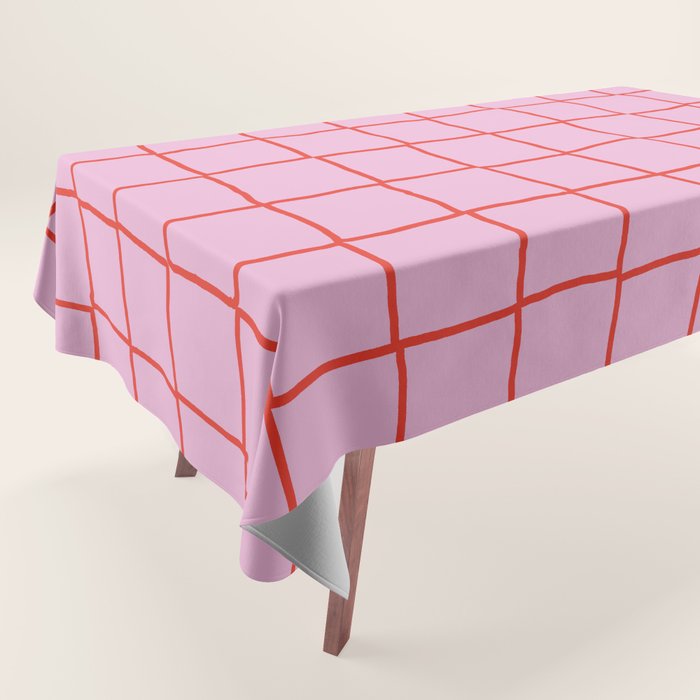 Retro Pink + Red Tiles Checker Plaid Tablecloth Gallery Image 1