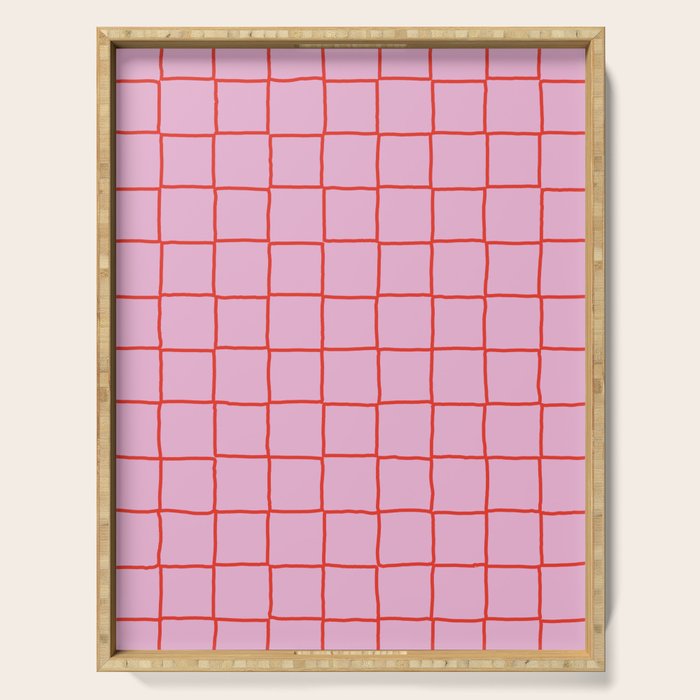 Retro Pink + Red Tiles Checker Plaid Serving Tray Gallery Image 1