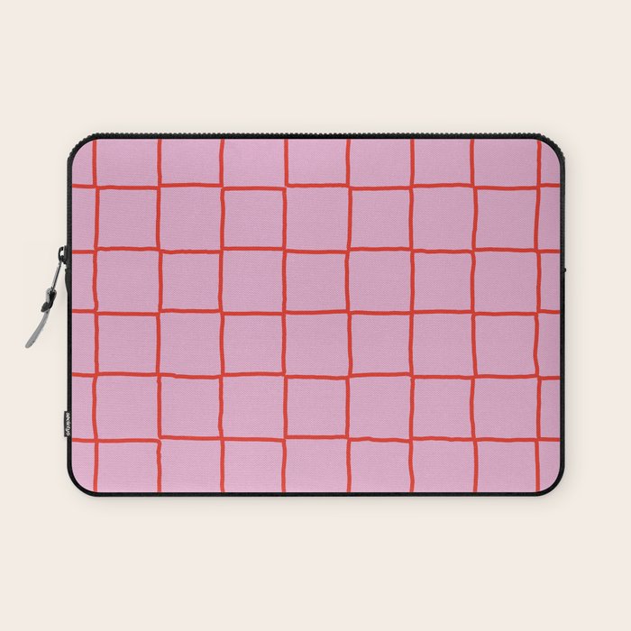 Retro Pink + Red Tiles Checker Plaid Laptop Sleeve Gallery Image 1