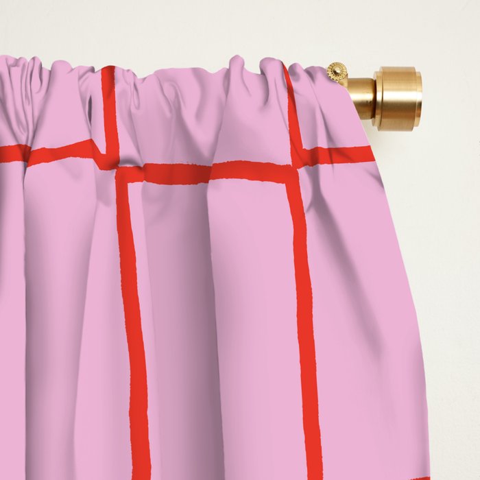 Retro Pink + Red Tiles Checker Plaid Window Curtain Gallery Image 2