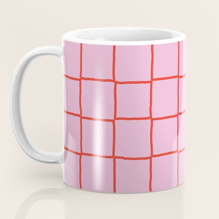 Retro Pink + Red Tiles Checker Plaid Coffee Mug Gallery Image 3