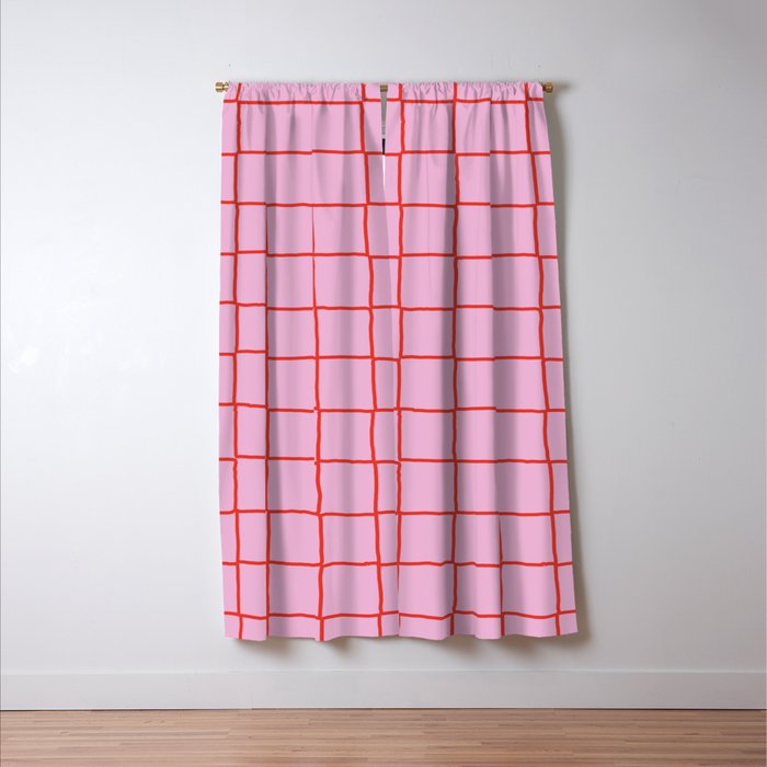 Retro Pink + Red Tiles Checker Plaid Window Curtain Gallery Image 3