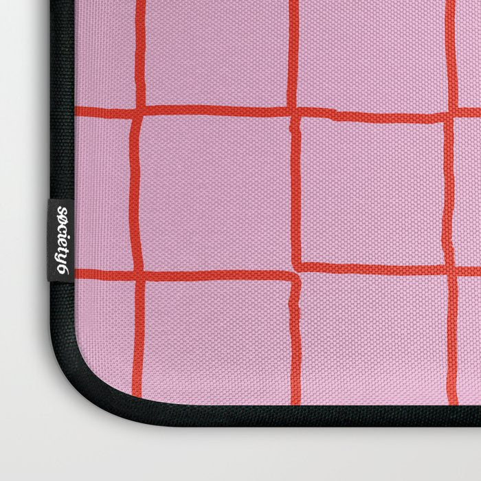 Retro Pink + Red Tiles Checker Plaid Laptop Sleeve Gallery Image 3