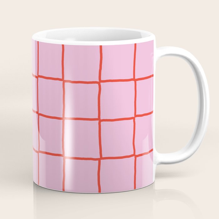 Retro Pink + Red Tiles Checker Plaid Coffee Mug Gallery Image 1