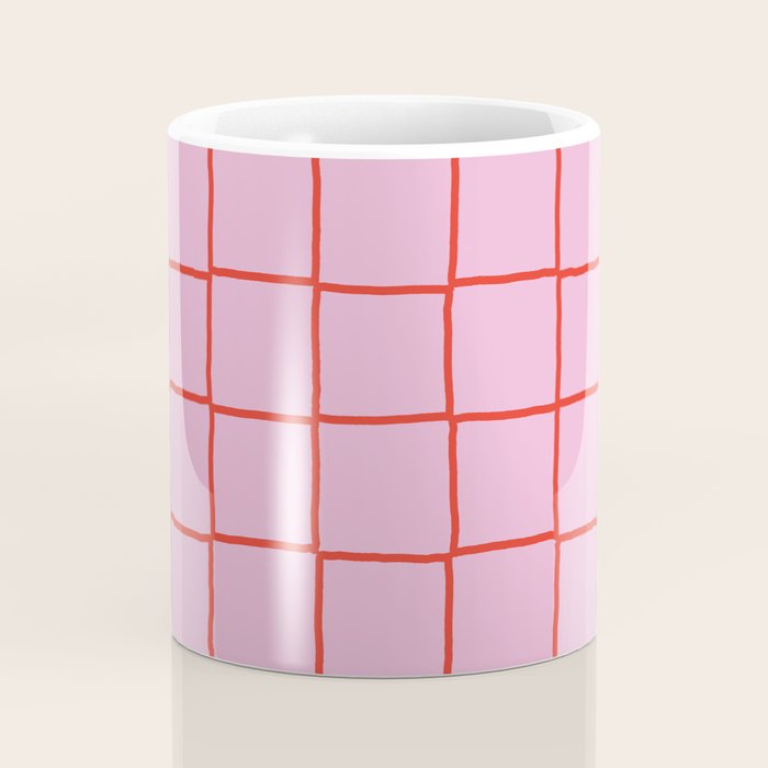 Retro Pink + Red Tiles Checker Plaid Coffee Mug Gallery Image 4
