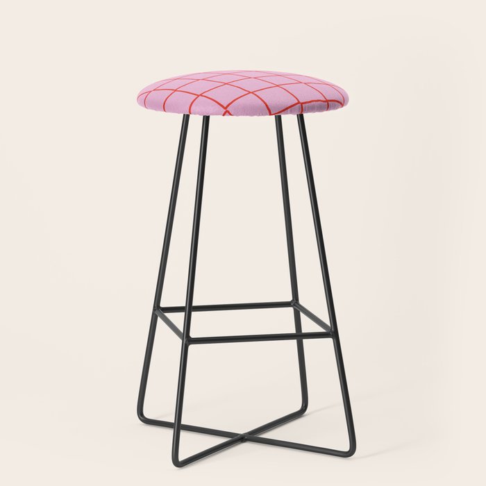 Retro Pink + Red Tiles Checker Plaid Stool Gallery Image 1