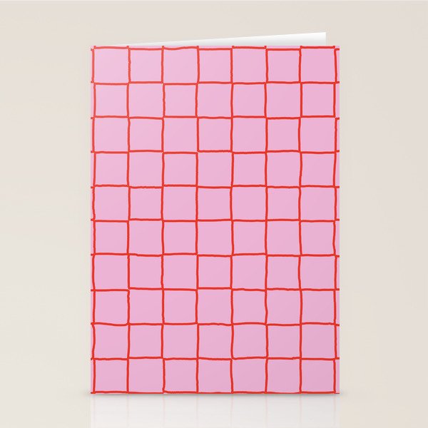 Retro Pink + Red Tiles Checker Plaid Stationery Card Gallery Image 1