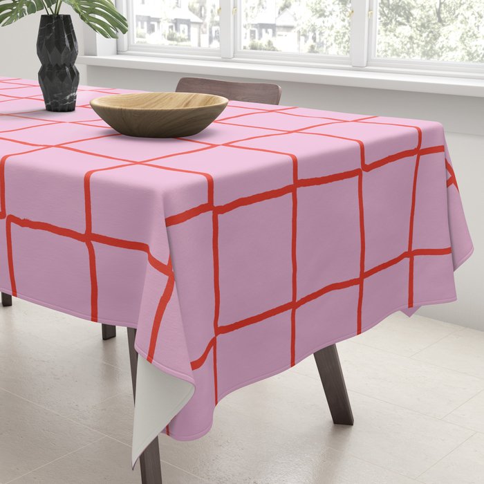 Retro Pink + Red Tiles Checker Plaid Tablecloth Gallery Image 3