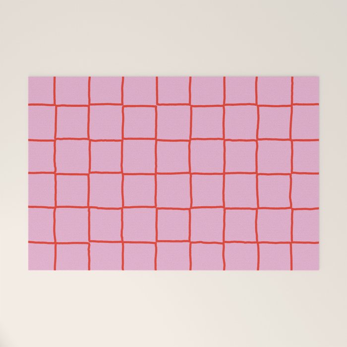 Retro Pink + Red Tiles Checker Plaid Welcome Mat Gallery Image 1