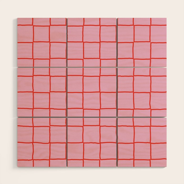 Retro Pink + Red Tiles Checker Plaid Wood Wall Art Gallery Image 1