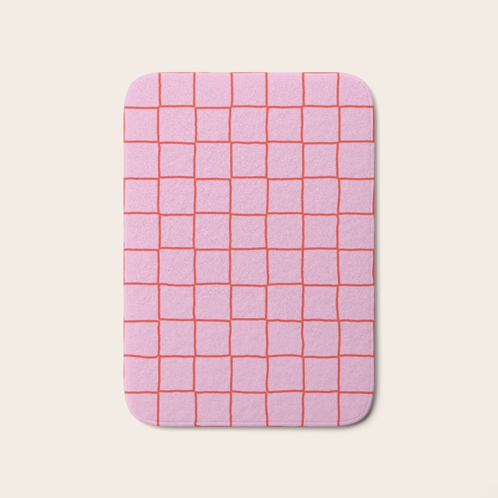 Retro Pink + Red Tiles Checker Plaid Bath Mat Gallery Image 1