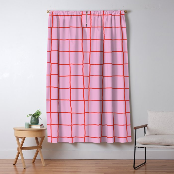 Retro Pink + Red Tiles Checker Plaid Window Curtain Gallery Image 1