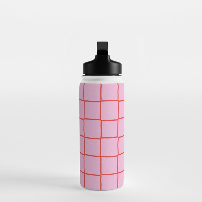 Retro Pink + Red Tiles Checker Plaid Water Bottle Gallery Image 3
