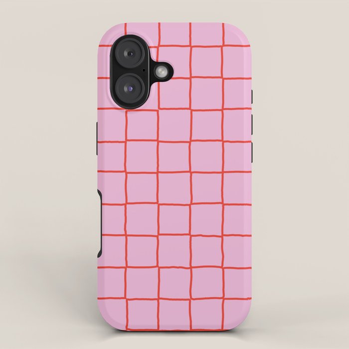 Retro Pink + Red Tiles Checker Plaid iPhone Case Gallery Image 1