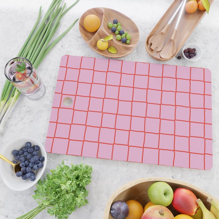 Retro Pink + Red Tiles Checker Plaid Cutting Board Gallery Image 2