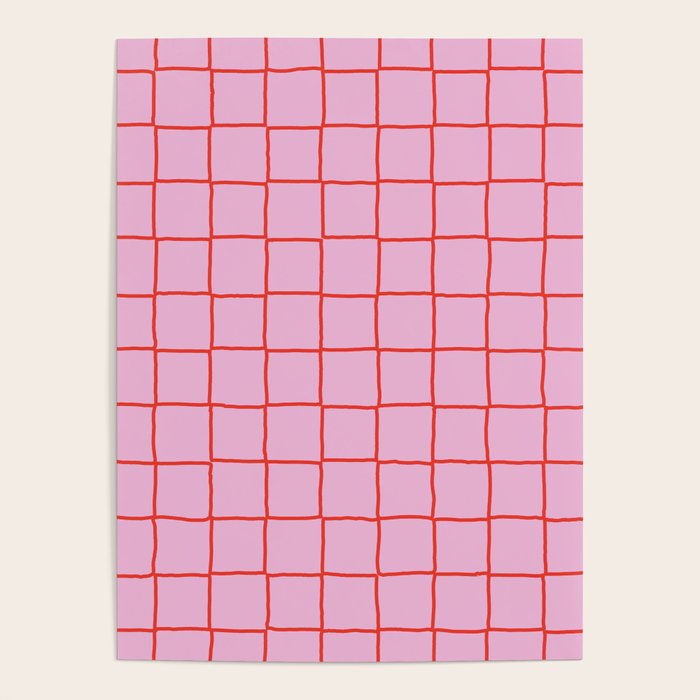 Retro Pink + Red Tiles Checker Plaid Poster Gallery Image 4