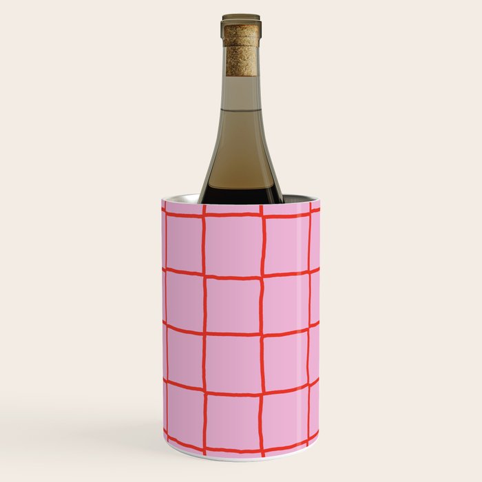 Retro Pink + Red Tiles Checker Plaid Wine Chiller Gallery Image 3