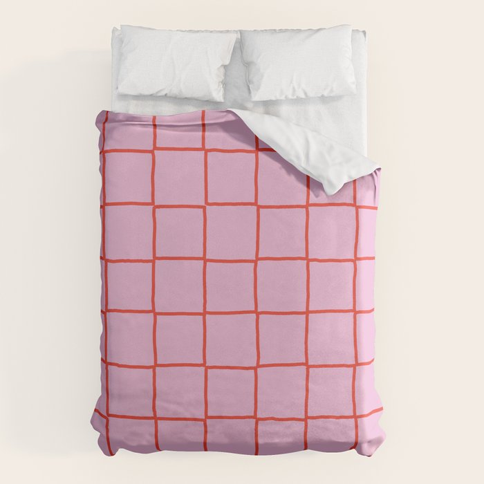 Retro Pink + Red Tiles Checker Plaid Duvet Cover Gallery Image 6