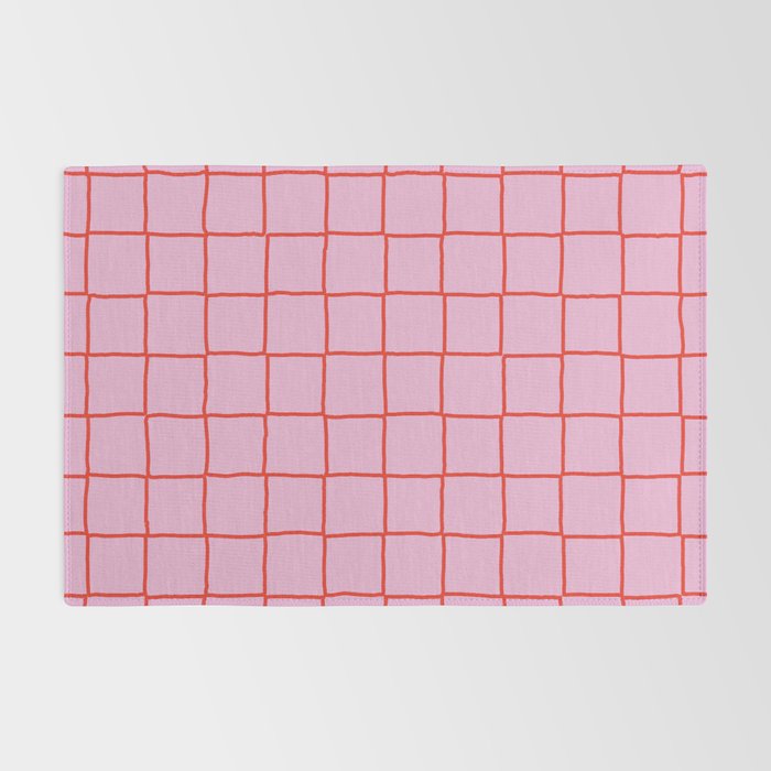 Retro Pink + Red Tiles Checker Plaid Rug Gallery Image 2