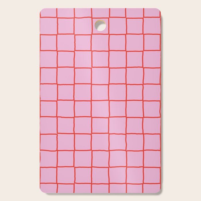 Retro Pink + Red Tiles Checker Plaid Cutting Board Gallery Image 1