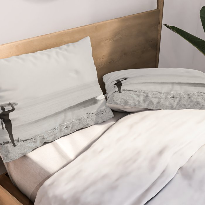 Surf Photography Print, Malibu California, Surf Art, Surf Decor, Black and White Print, Wall Art Pillow Sham Gallery Image 2