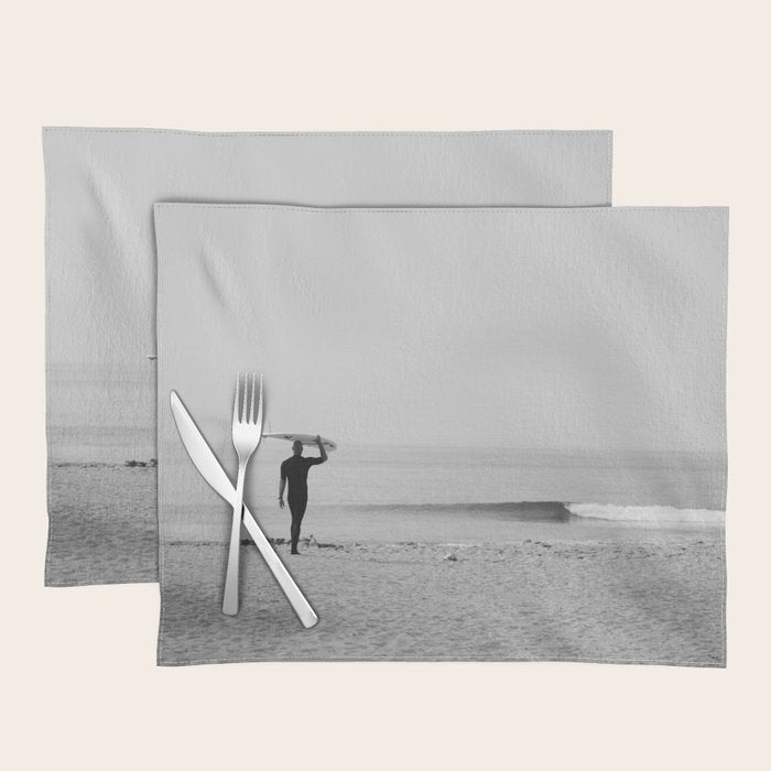 Surf Photography Print, Malibu California, Surf Art, Surf Decor, Black and White Print, Wall Art Placemat Gallery Image 1