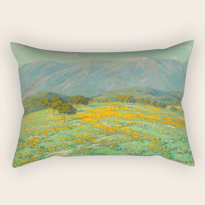 Granville Redmond snow cap spring landscape painting orange flowers green field Rectangular Pillow Gallery Image 2