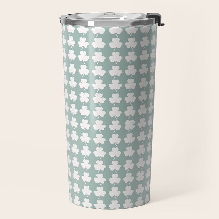 Clovers XXXI Sage Green Botanical Pattern Travel Mug Gallery Image 2
