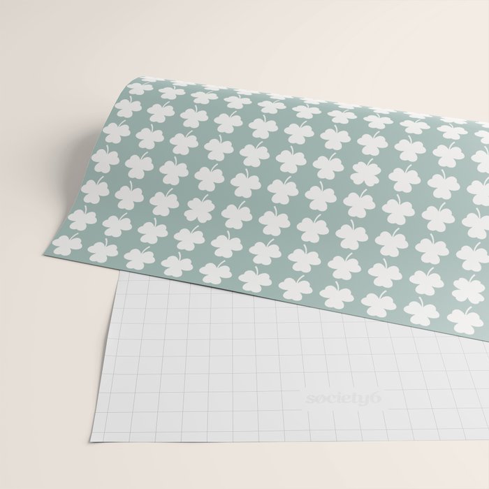 Clovers XXXI Sage Green Botanical Pattern Wrapping Paper Gallery Image 2