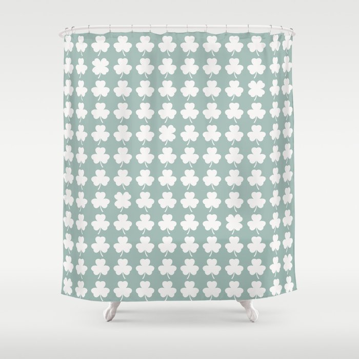 Clovers XXXI Sage Green Botanical Pattern Shower Curtain Gallery Image 1