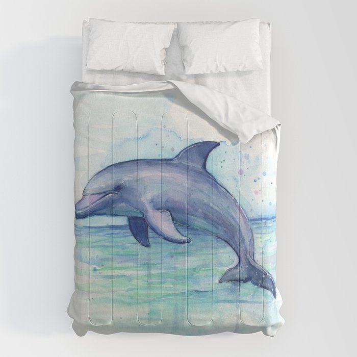 Dolphin Watercolor Sea Creature Animal Comforter Gallery Image 6