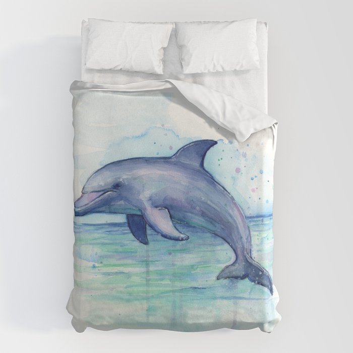 Dolphin Watercolor Sea Creature Animal Duvet Cover Gallery Image 6