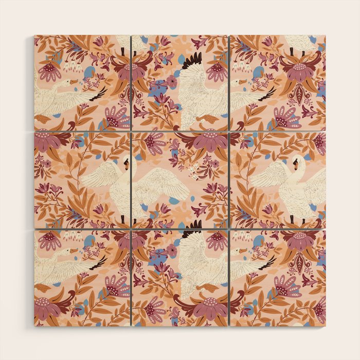Elegant Swans in Bloom Wood Wall Art Gallery Image 1