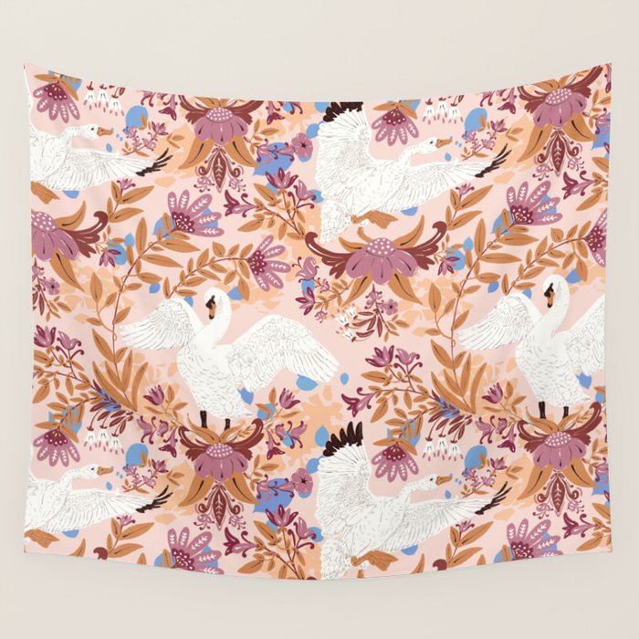Elegant Swans in Bloom Wall Tapestry Gallery Image 4